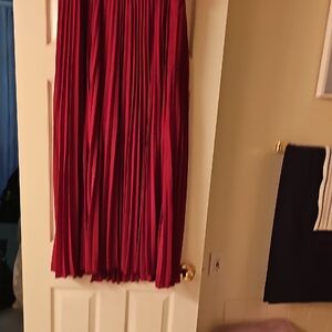 Elegant Red Pleated Skirt, Transparent Pleat With Silken Mini Under